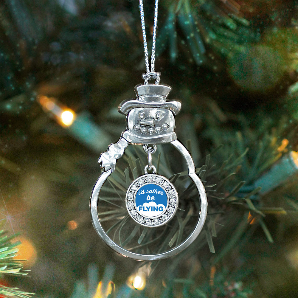 Silver I'd Rather Be Flying Circle Charm Snowman Ornament