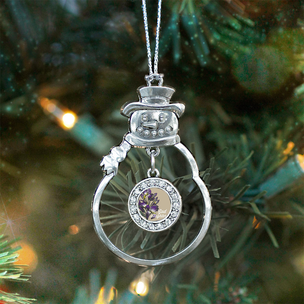Silver God Daughter Iris Flower Circle Charm Snowman Ornament