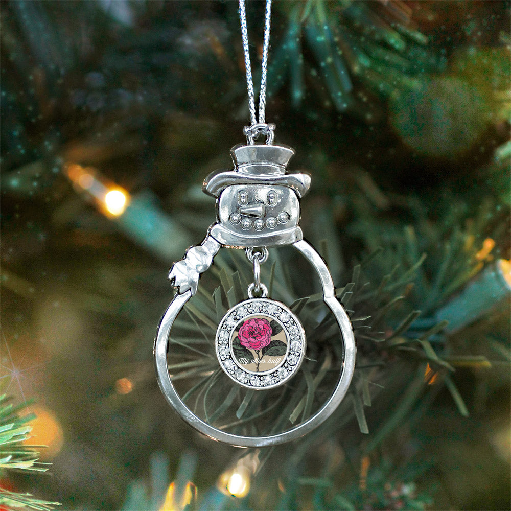 Silver My Other Half Camellia Flower Circle Charm Snowman Ornament