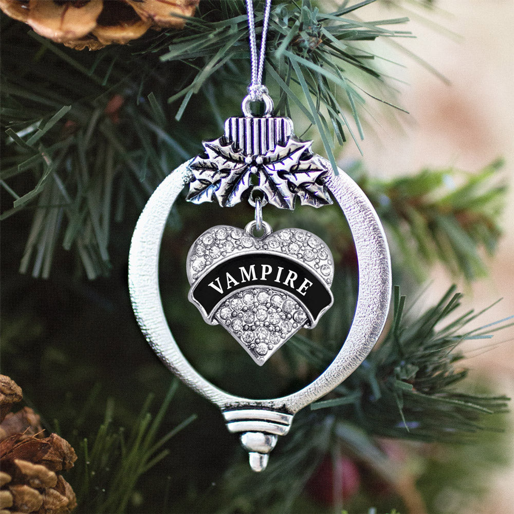 Silver Vampire Pave Heart Charm Holiday Ornament