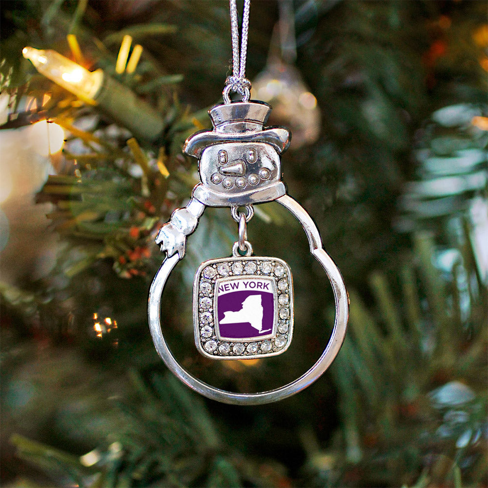 Silver New York Outline Square Charm Snowman Ornament