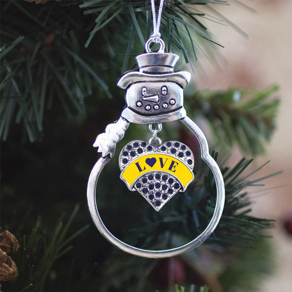 Silver Down Syndrome Awareness & Support Navy Blue Pave Heart Charm Snowman Ornament