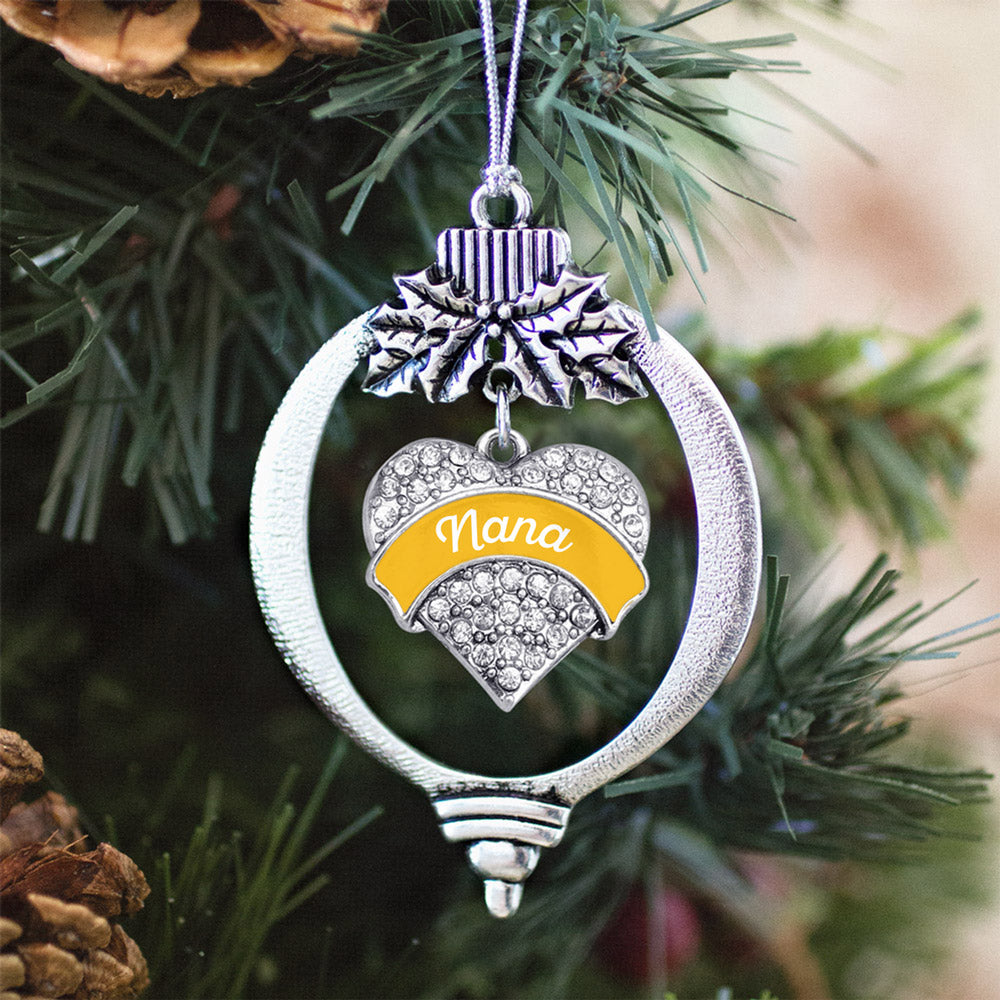 Silver Marigold Nana Pave Heart Charm Holiday Ornament