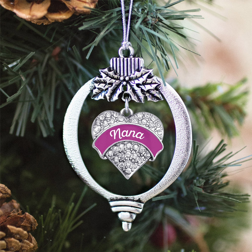 Silver Magenta Nana Pave Heart Charm Holiday Ornament