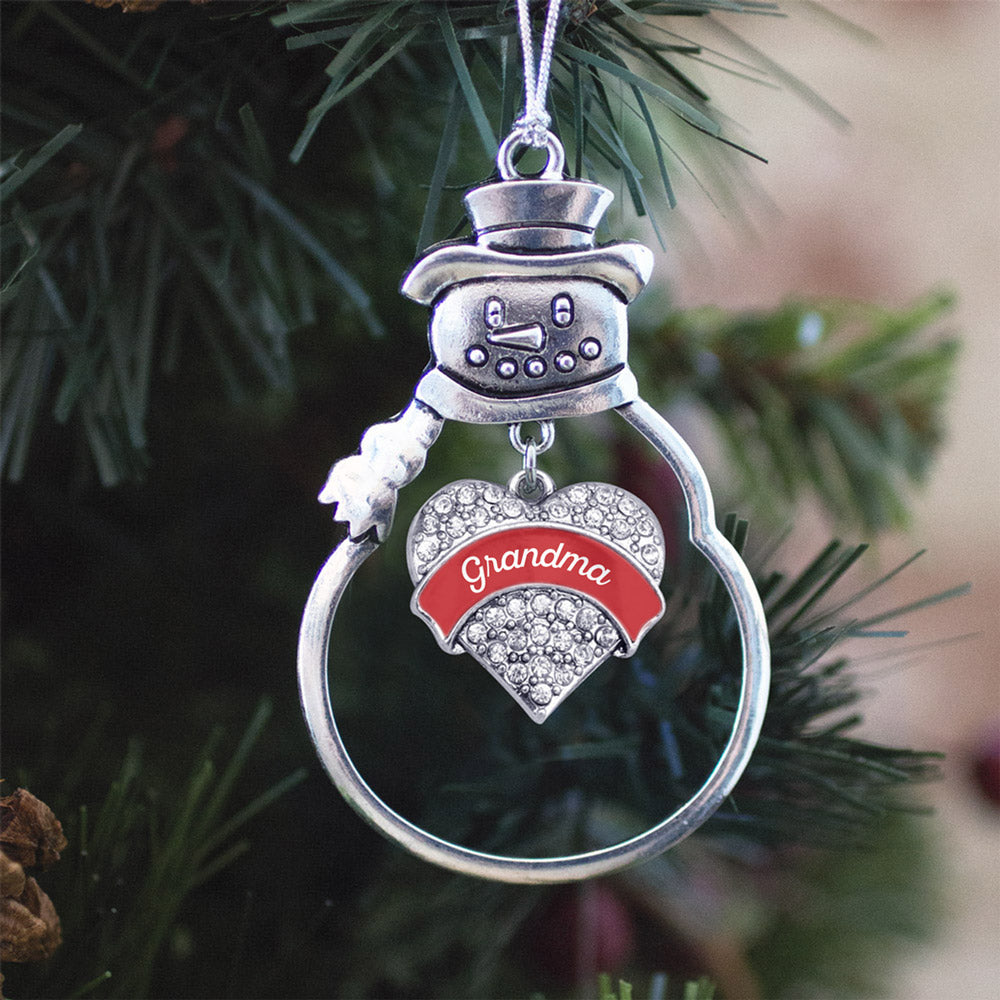 Silver Red Grandma Pave Heart Charm Snowman Ornament
