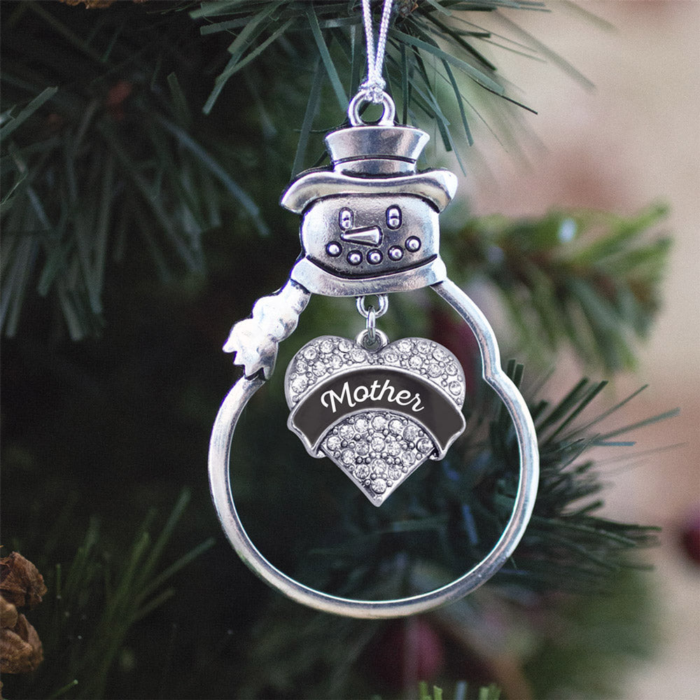 Silver Black and White Mother Pave Heart Charm Snowman Ornament