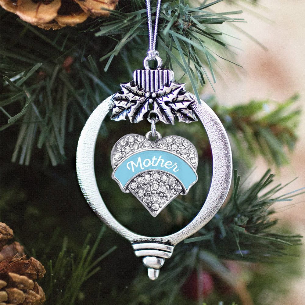 Silver Light Blue Mother Pave Heart Charm Holiday Ornament
