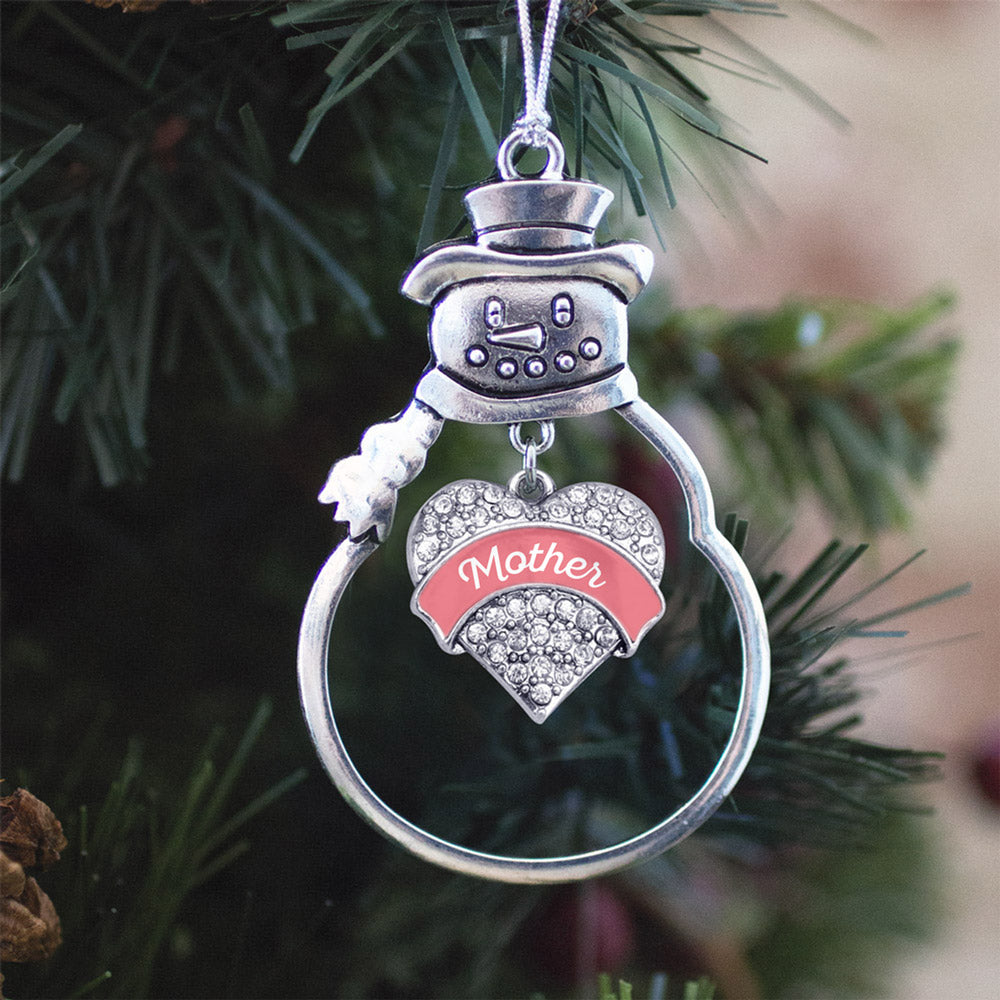 Silver Coral Mother Pave Heart Charm Snowman Ornament