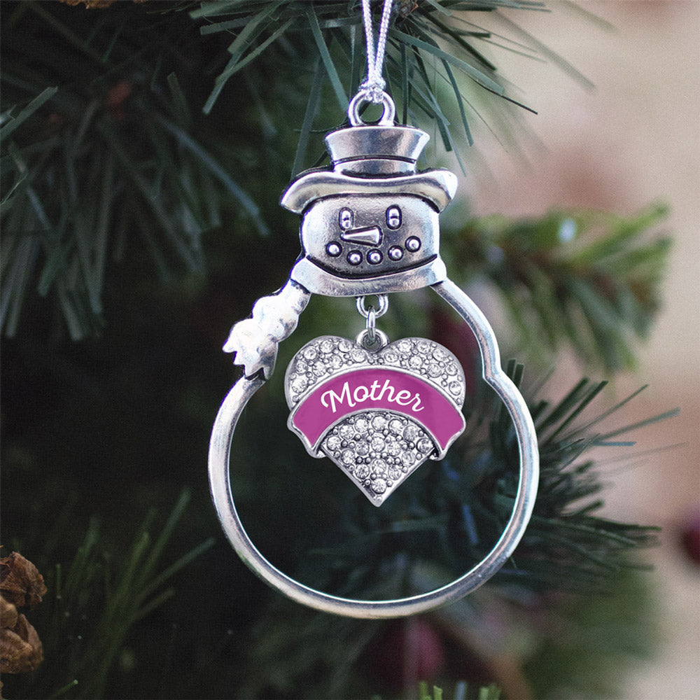 Silver Magenta Mother Pave Heart Charm Snowman Ornament