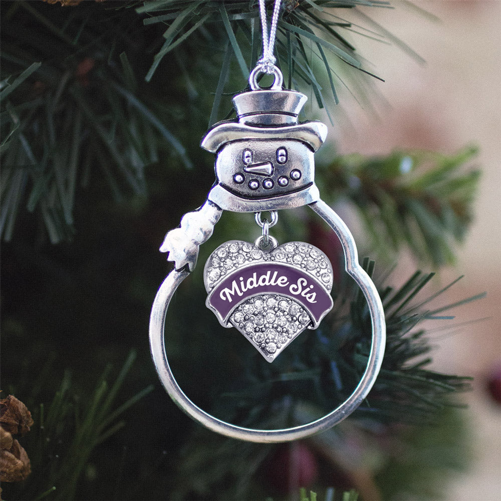 Silver Plum Middle Sister Pave Heart Charm Snowman Ornament