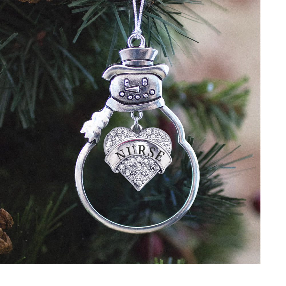 Silver Nurse Pave Heart Charm Snowman Ornament