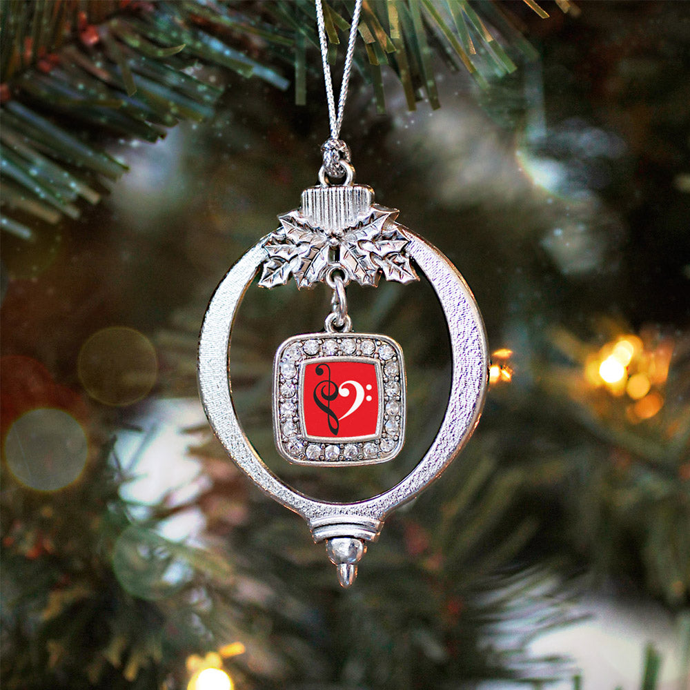 Silver Music Is Love Square Charm Holiday Ornament
