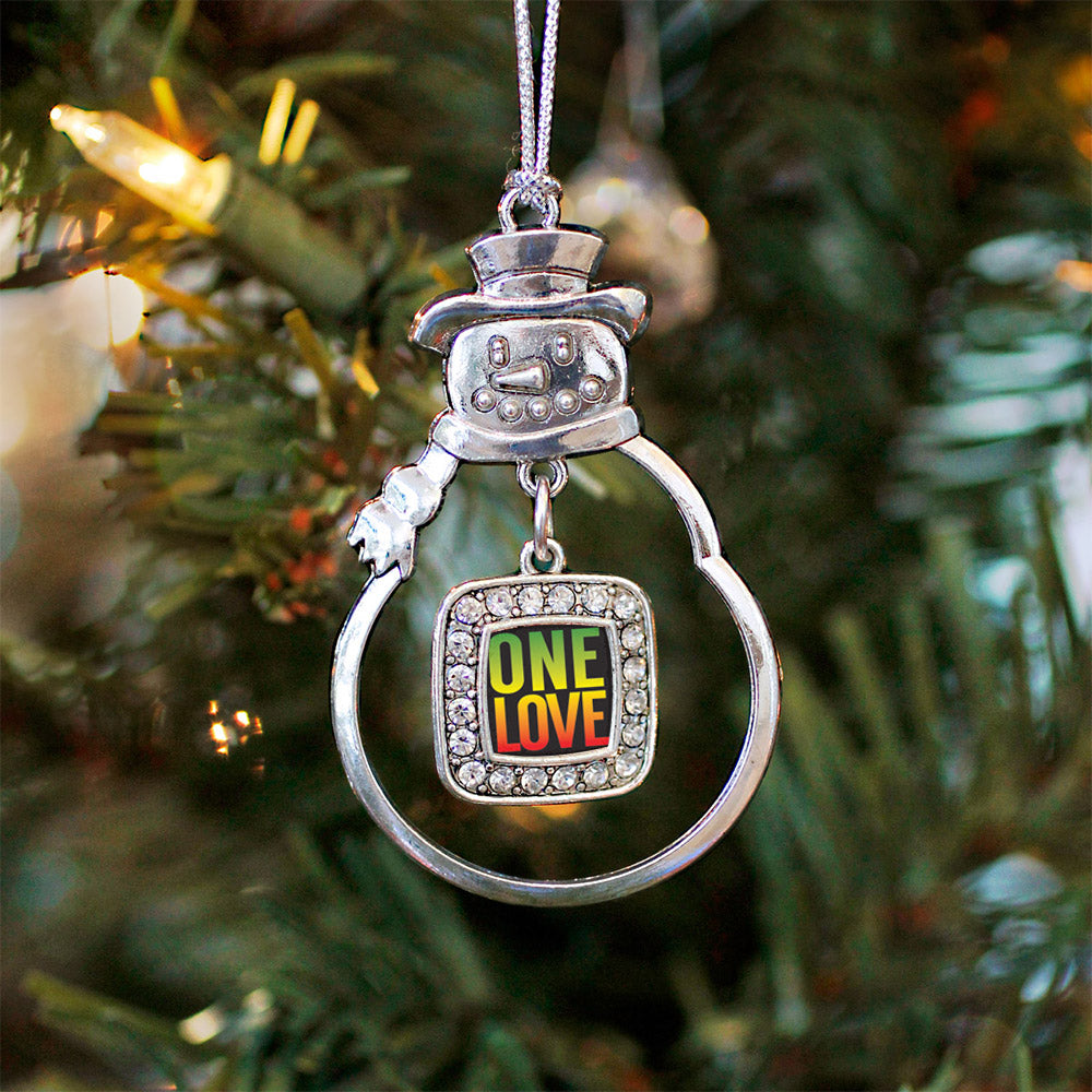 Silver One Love Square Charm Snowman Ornament