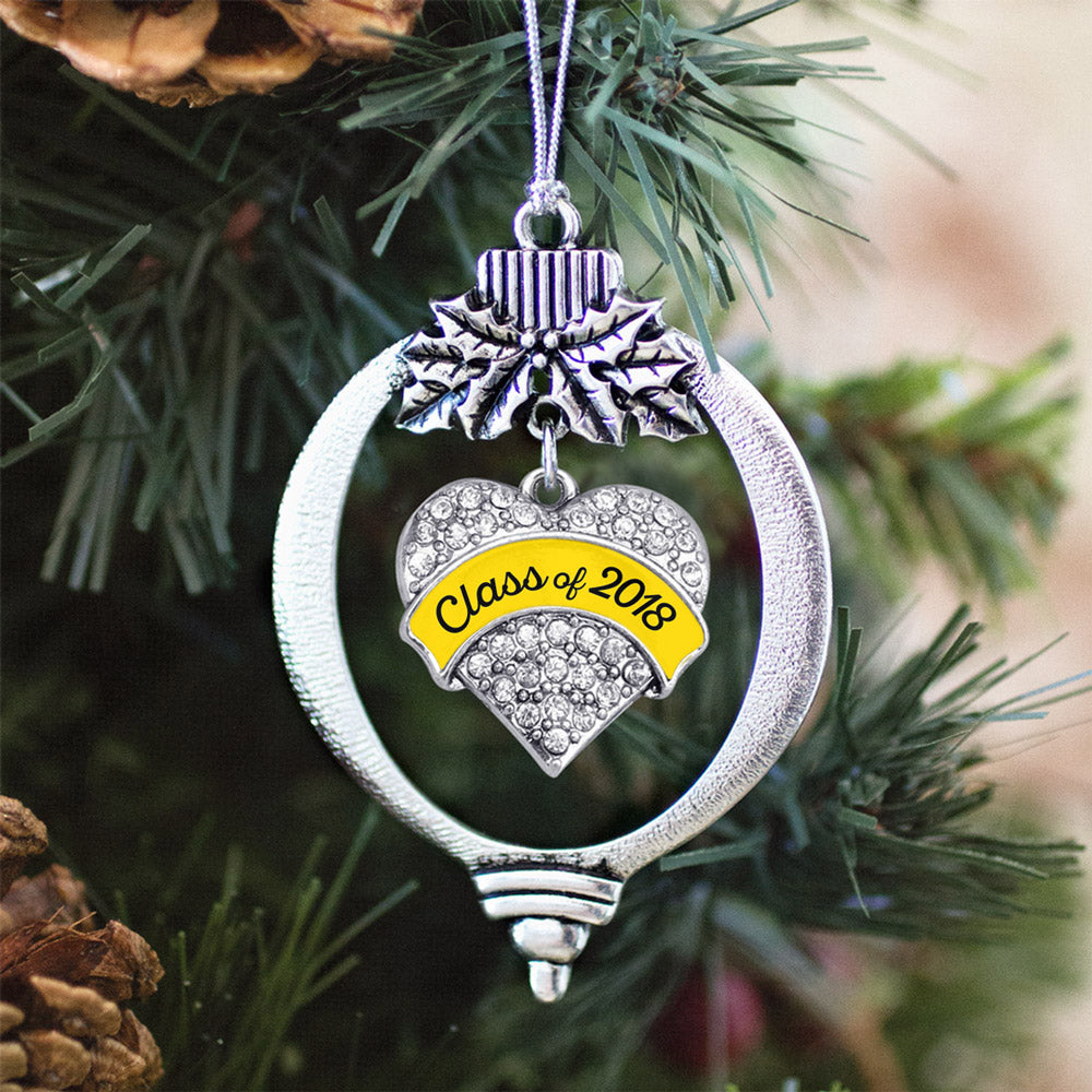 Silver Class of 2018 - Yellow Pave Heart Charm Holiday Ornament