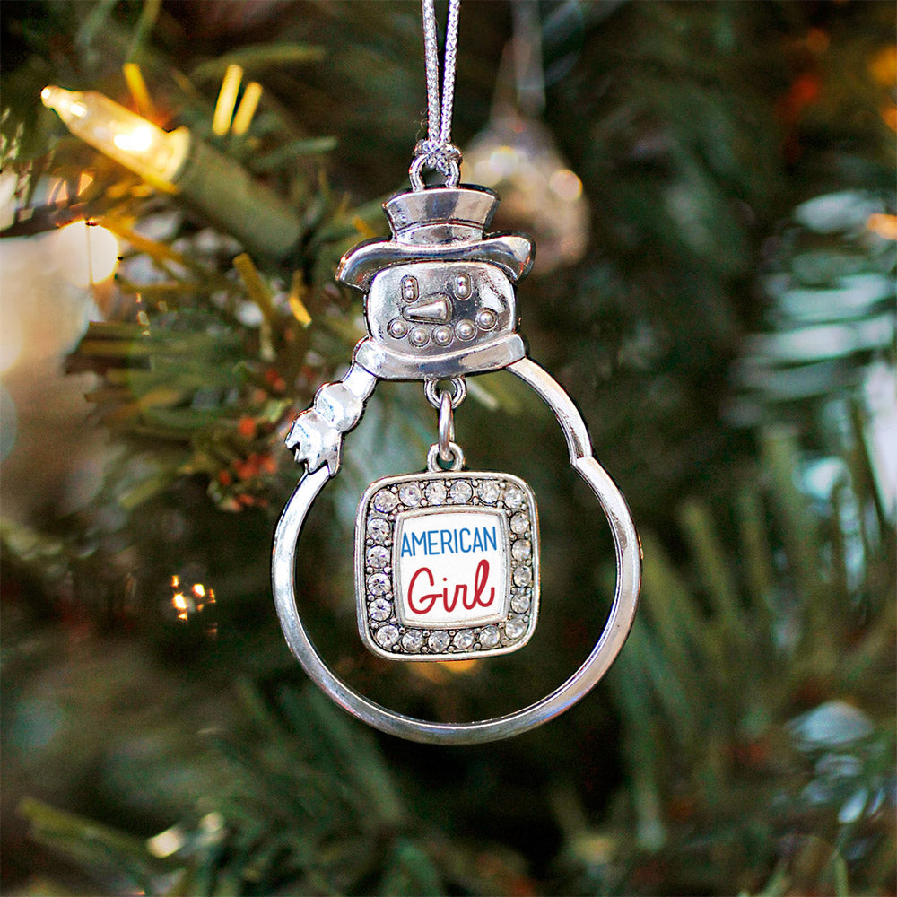 Silver American Girl Square Charm Snowman Ornament
