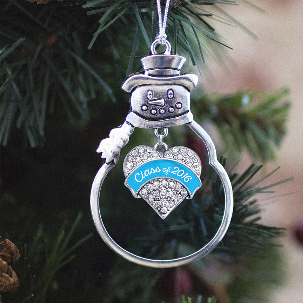 Silver Blue Class of 2016 Pave Heart Charm Snowman Ornament