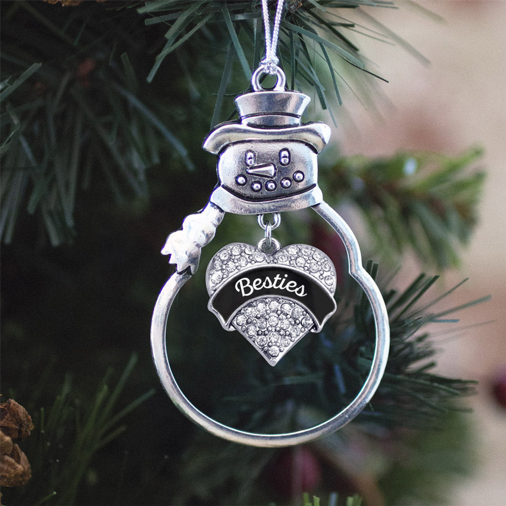 Silver Black and White Besties Pave Heart Charm Snowman Ornament