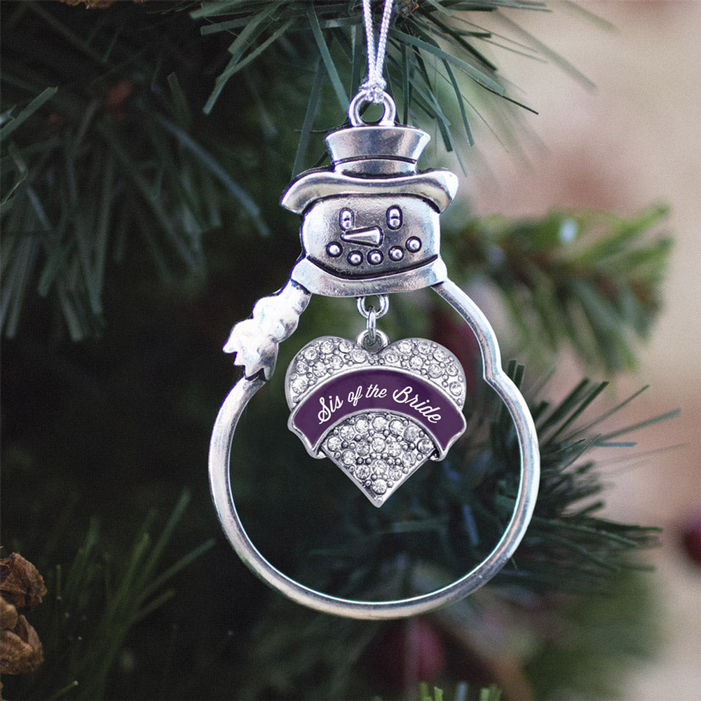 Silver Plum Sis of Bride Pave Heart Charm Snowman Ornament