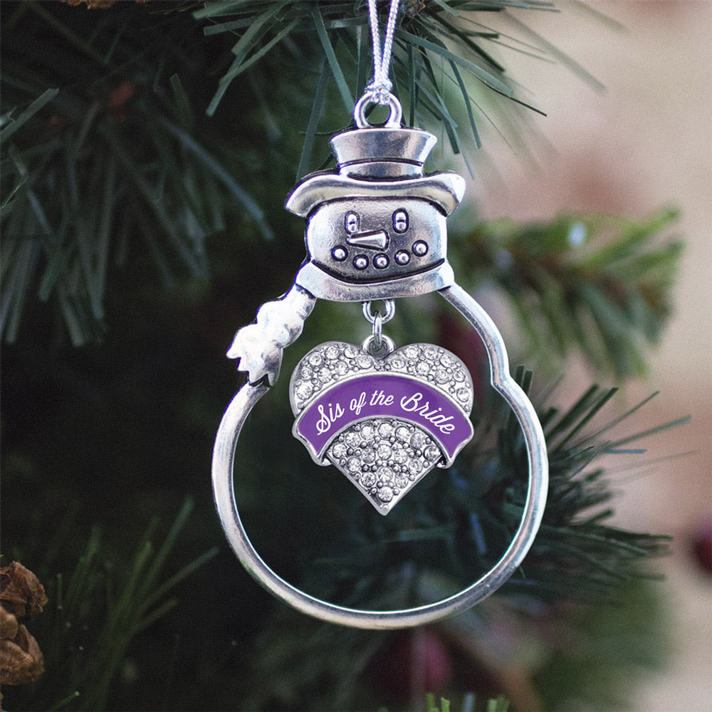 Silver Purple Sis of the Bride Pave Heart Charm Snowman Ornament