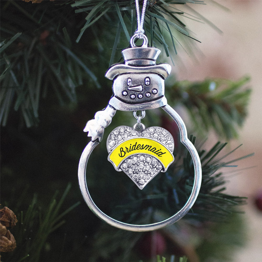 Silver Yellow Bridesmaid Pave Heart Charm Snowman Ornament