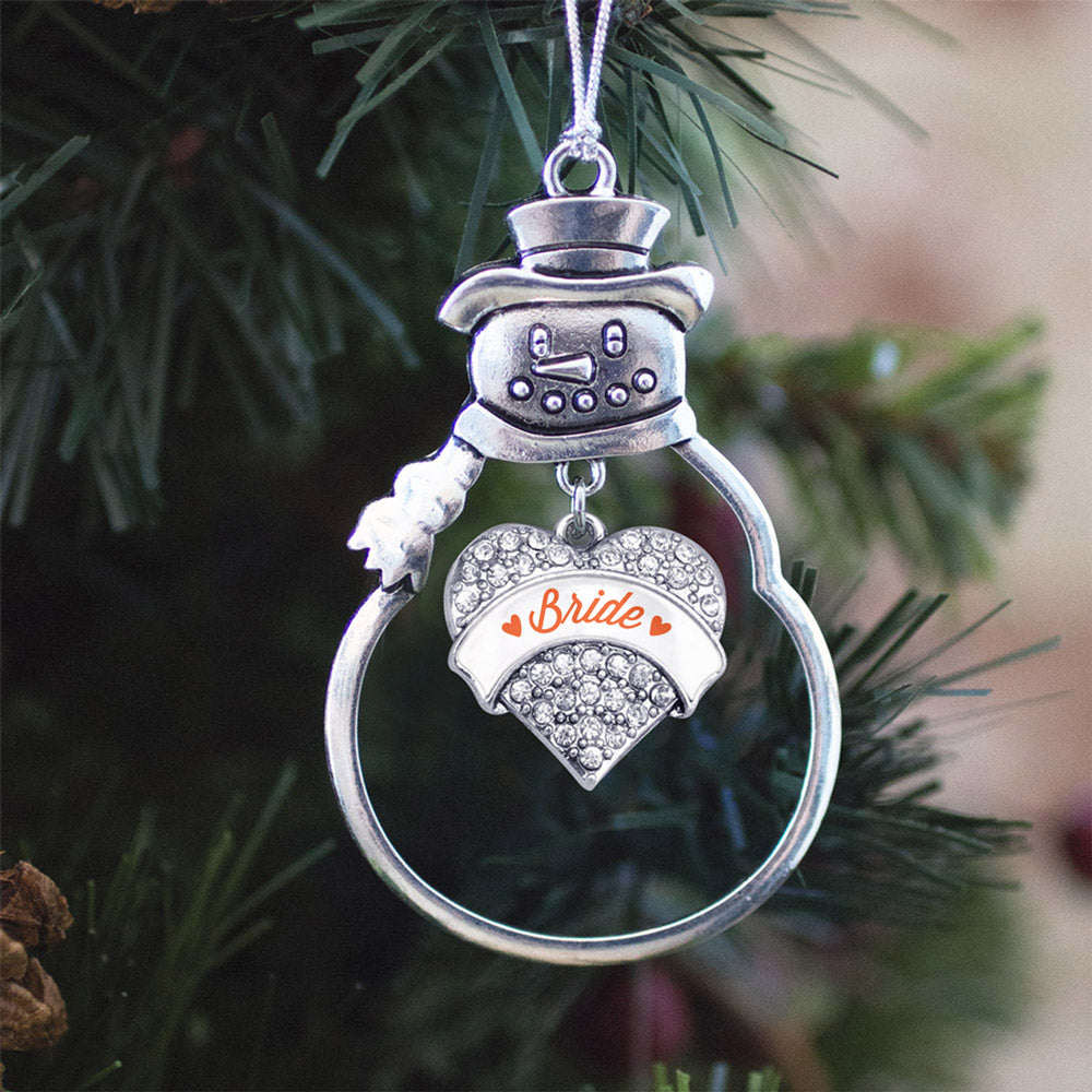 Silver Orange Bride Pave Heart Charm Snowman Ornament