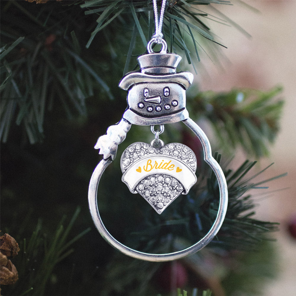 Silver Marigold Bride Pave Heart Charm Snowman Ornament