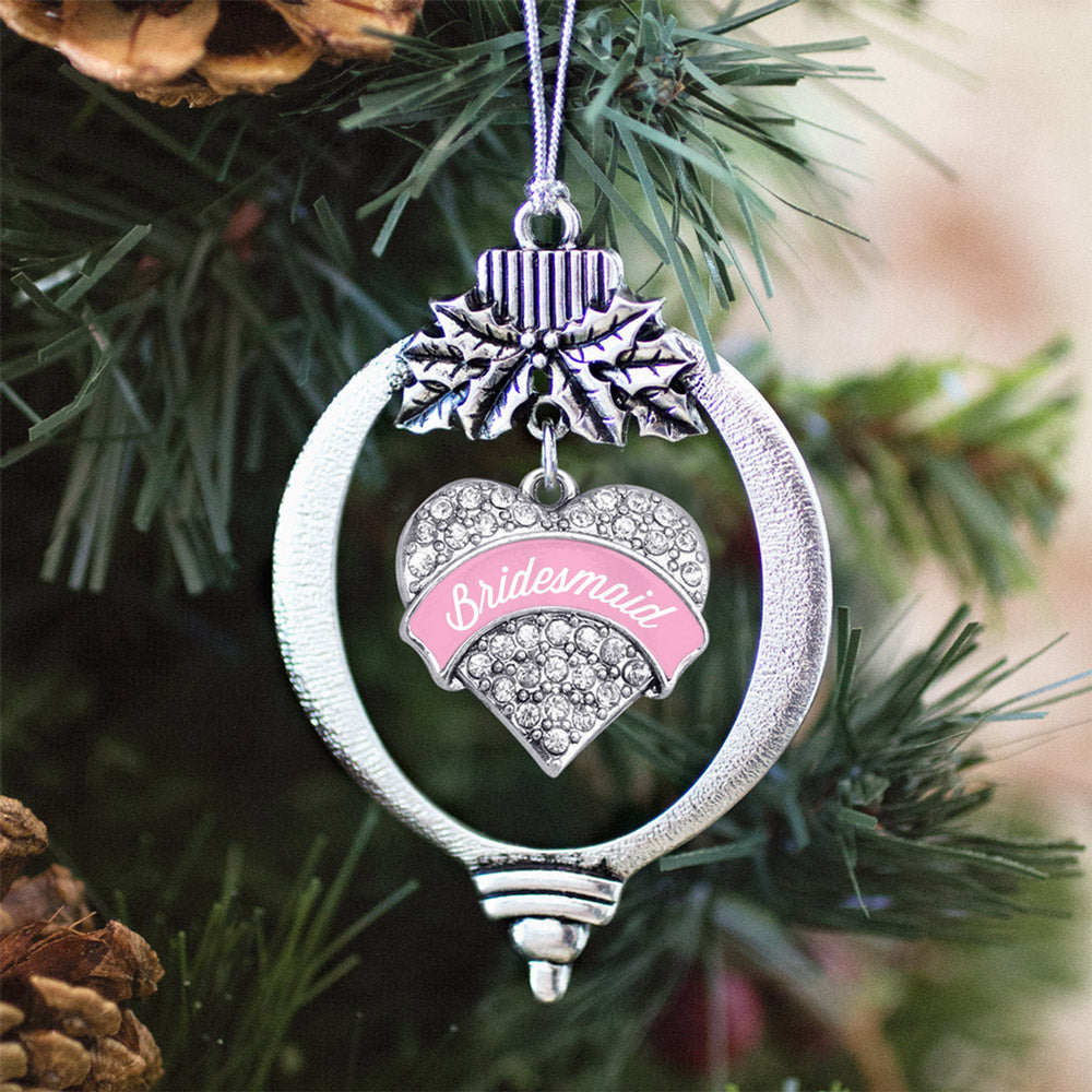 Silver Light Pink Bridesmaid Pave Heart Charm Holiday Ornament