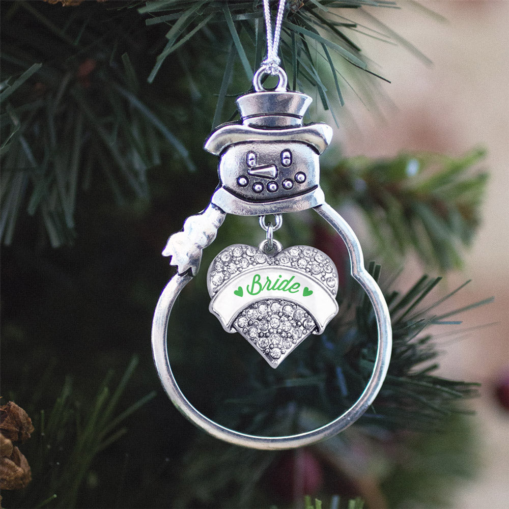 Silver Emerald Green Bride Pave Heart Charm Snowman Ornament