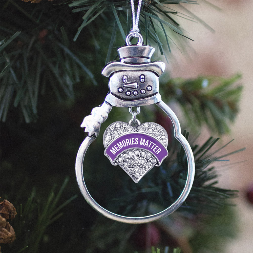Silver Memories Matter Alzheimer's Awareness Pave Heart Charm Snowman Ornament