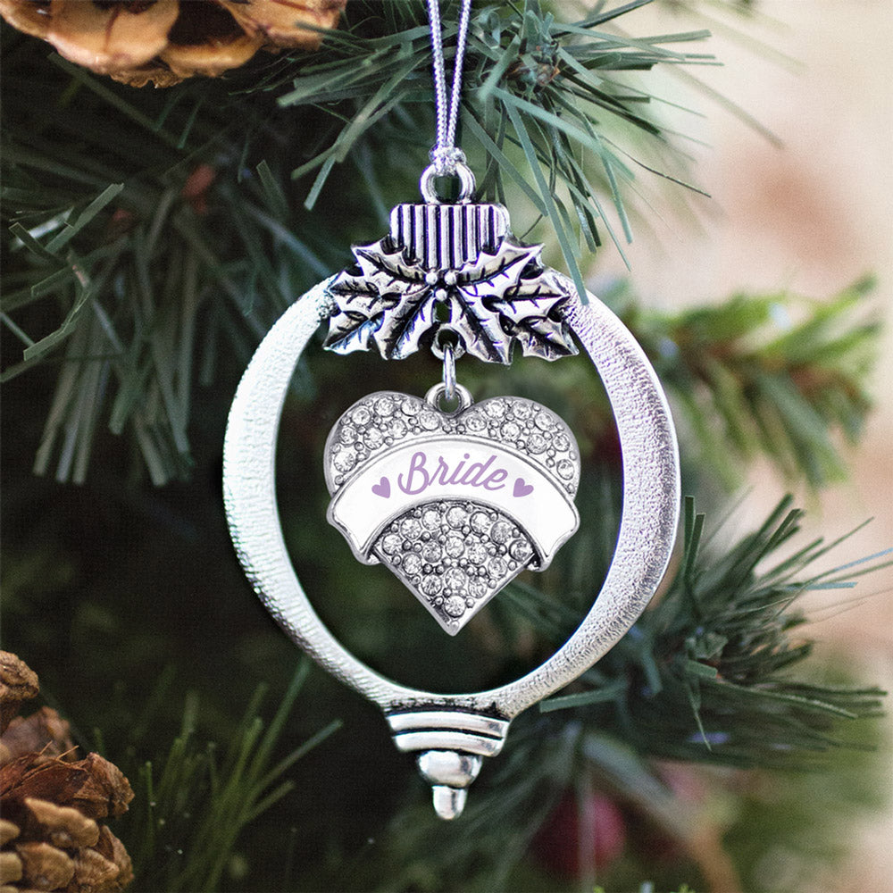 Silver Lavender Bride Pave Heart Charm Holiday Ornament