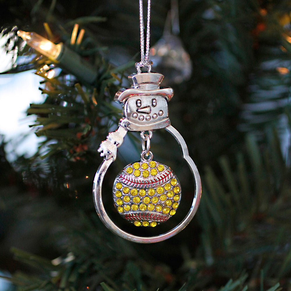 Silver Softball Charm Snowman Ornament