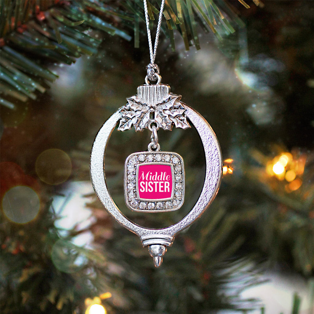 Silver Middle Sister Square Charm Holiday Ornament