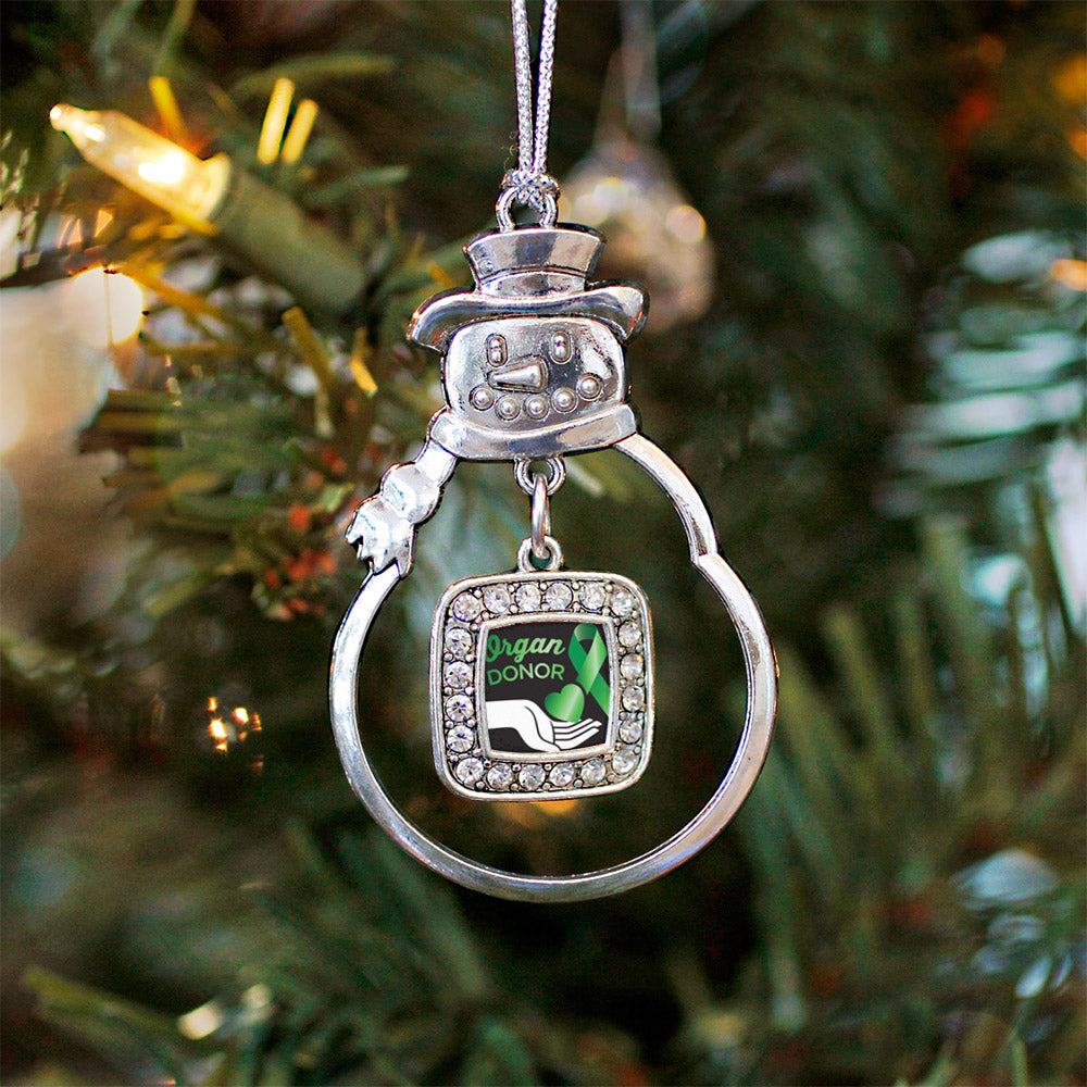 Silver Organ Donor Square Charm Snowman Ornament