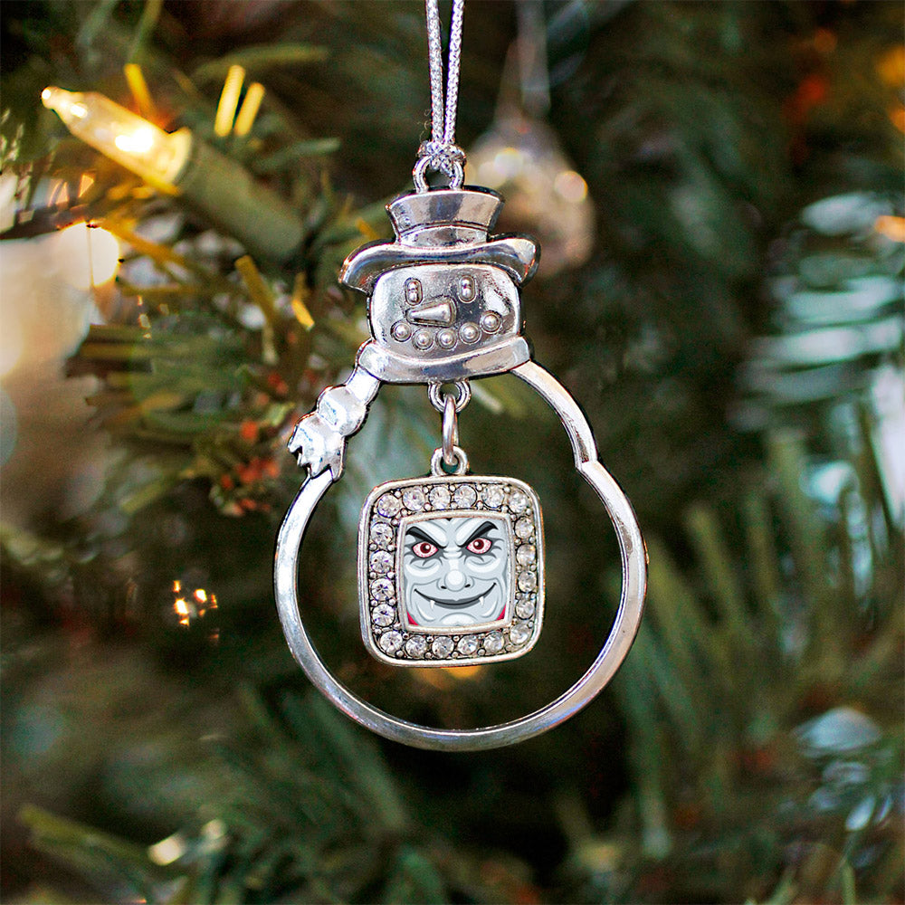 Silver Thirsty Vampire Square Charm Snowman Ornament