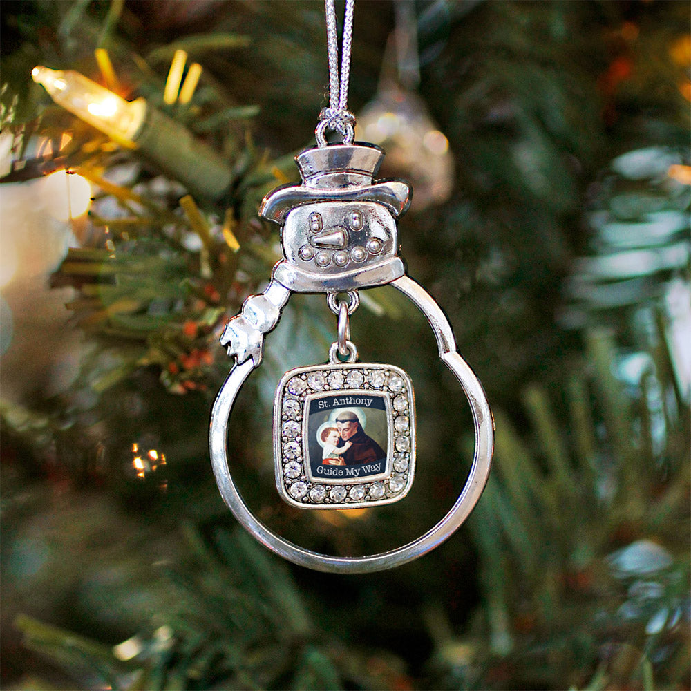 Silver St. Anthony Square Charm Snowman Ornament