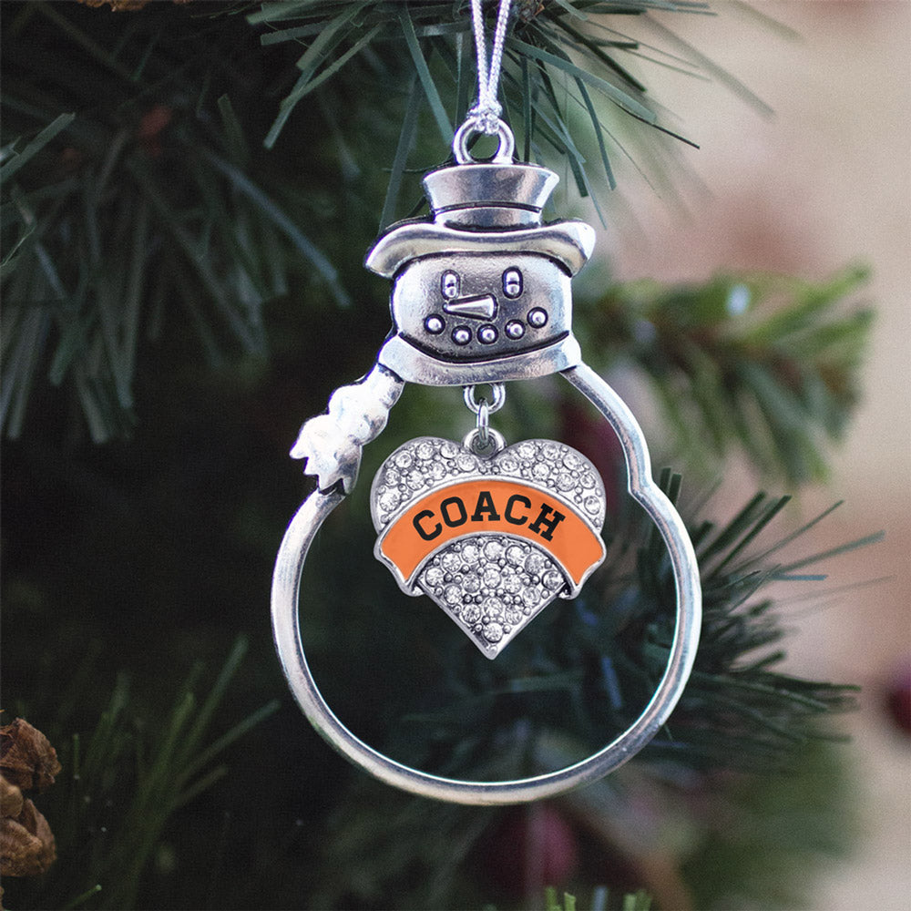 Silver Coach - Orange and Black Pave Heart Charm Snowman Ornament