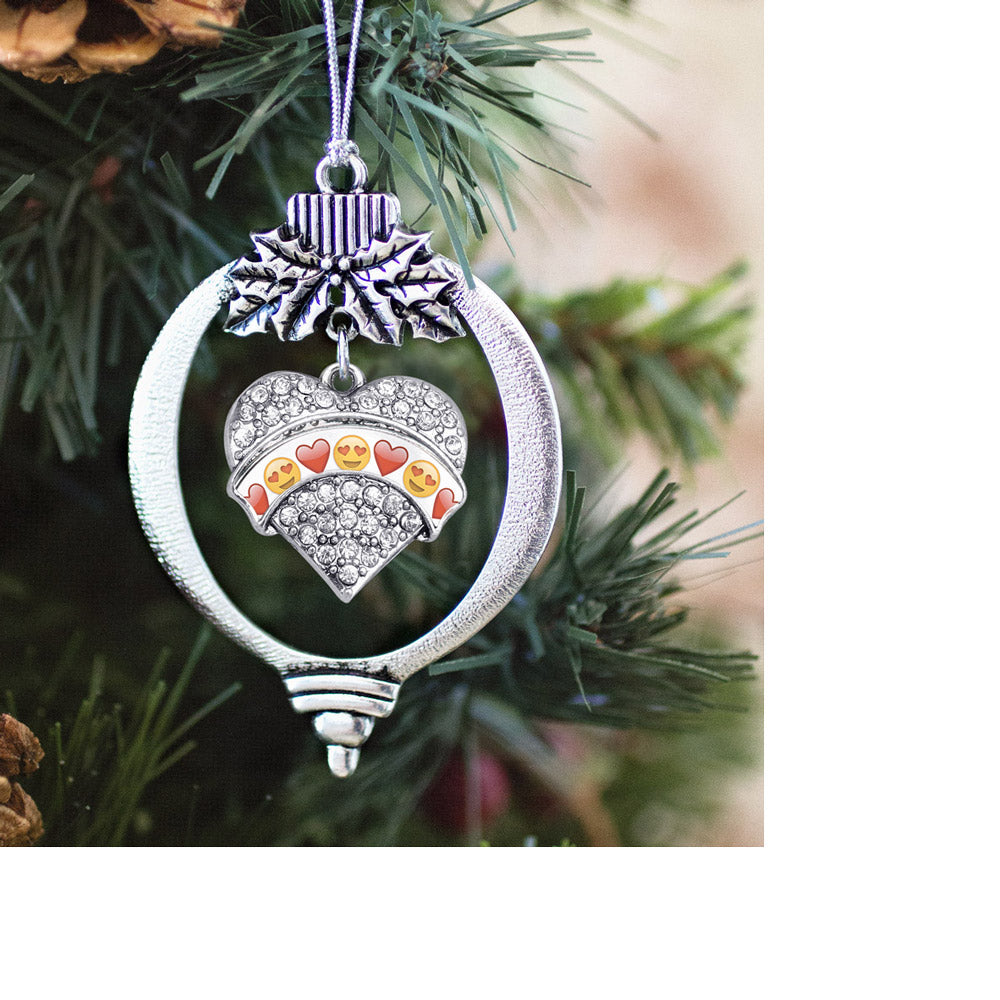 Silver Emoji LOVE Pave Heart Charm Holiday Ornament