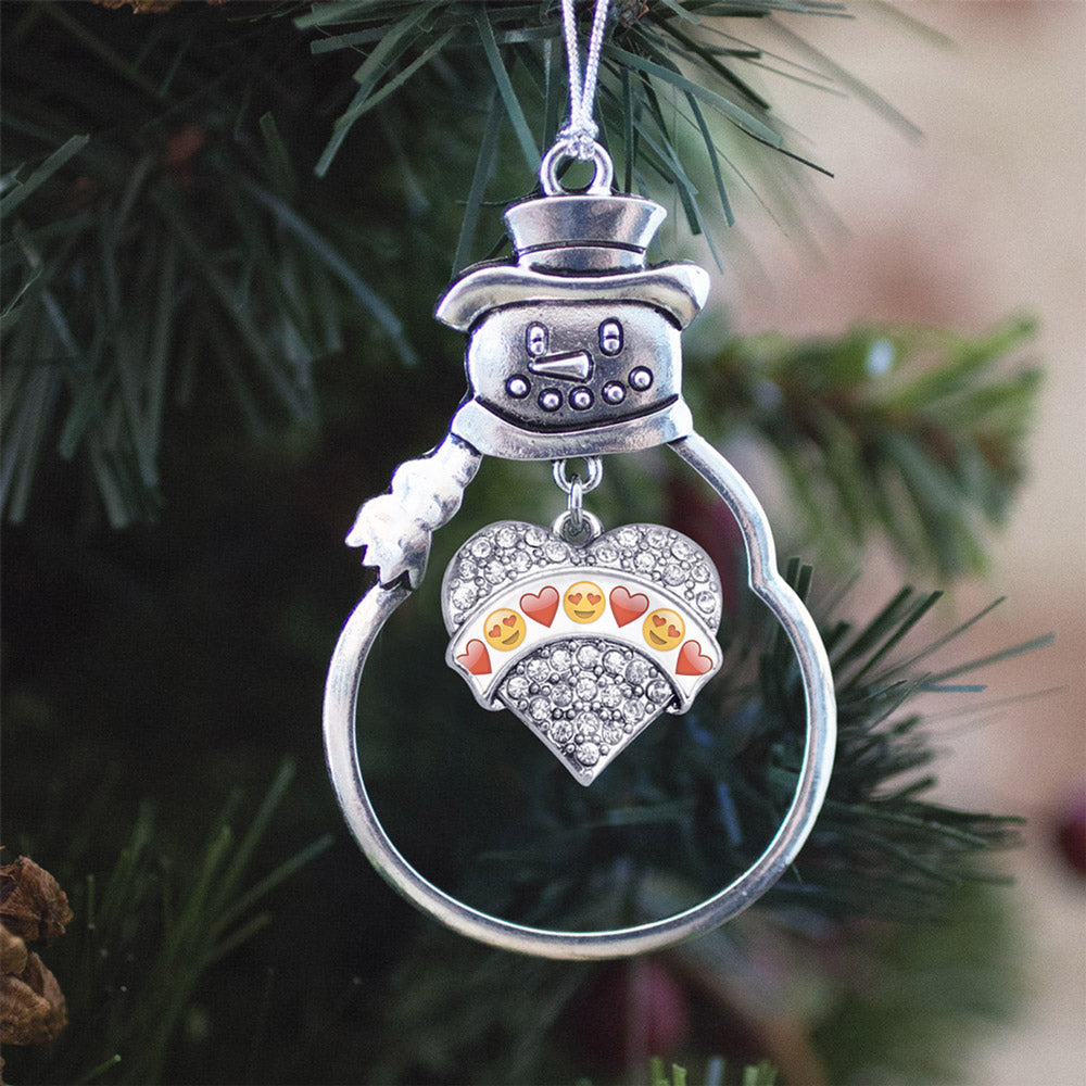 Silver Emoji LOVE Pave Heart Charm Snowman Ornament