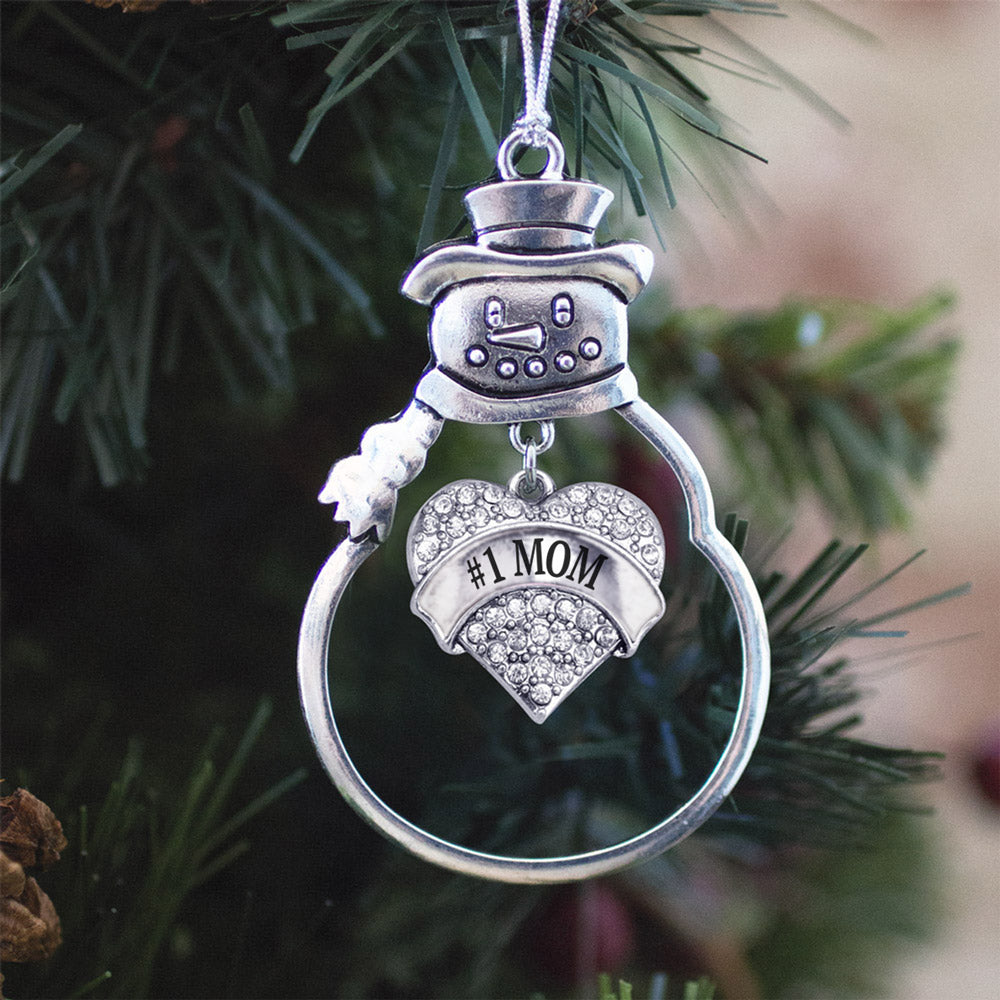 Silver #1 Mom Pave Heart Charm Snowman Ornament