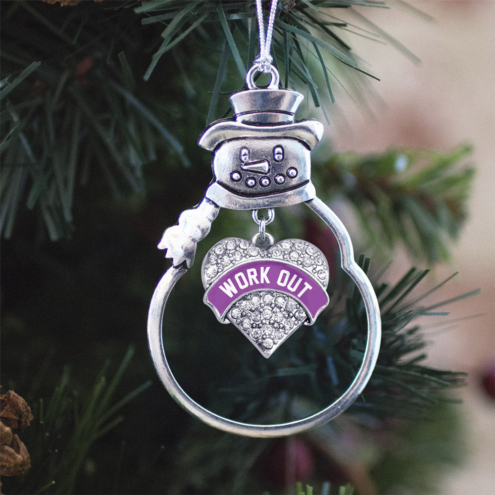 Silver Purple Work Out Pave Heart Charm Snowman Ornament