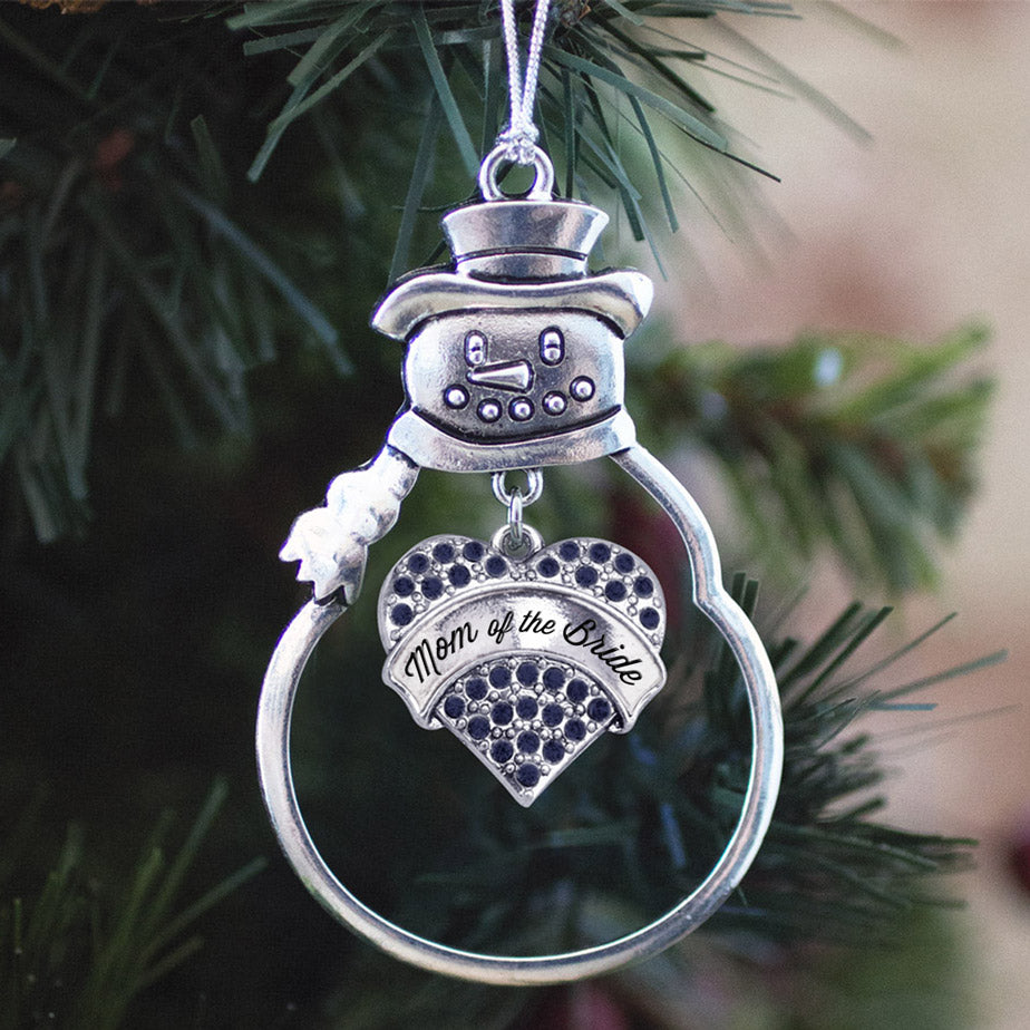 Silver Navy Mom of the Bride Blue Pave Heart Charm Snowman Ornament