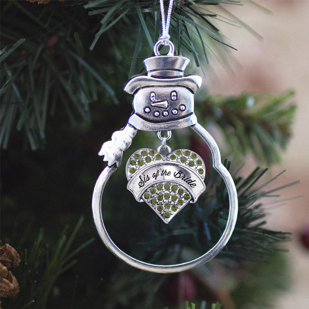 Silver Green Sis of the Bride Green Pave Heart Charm Snowman Ornament