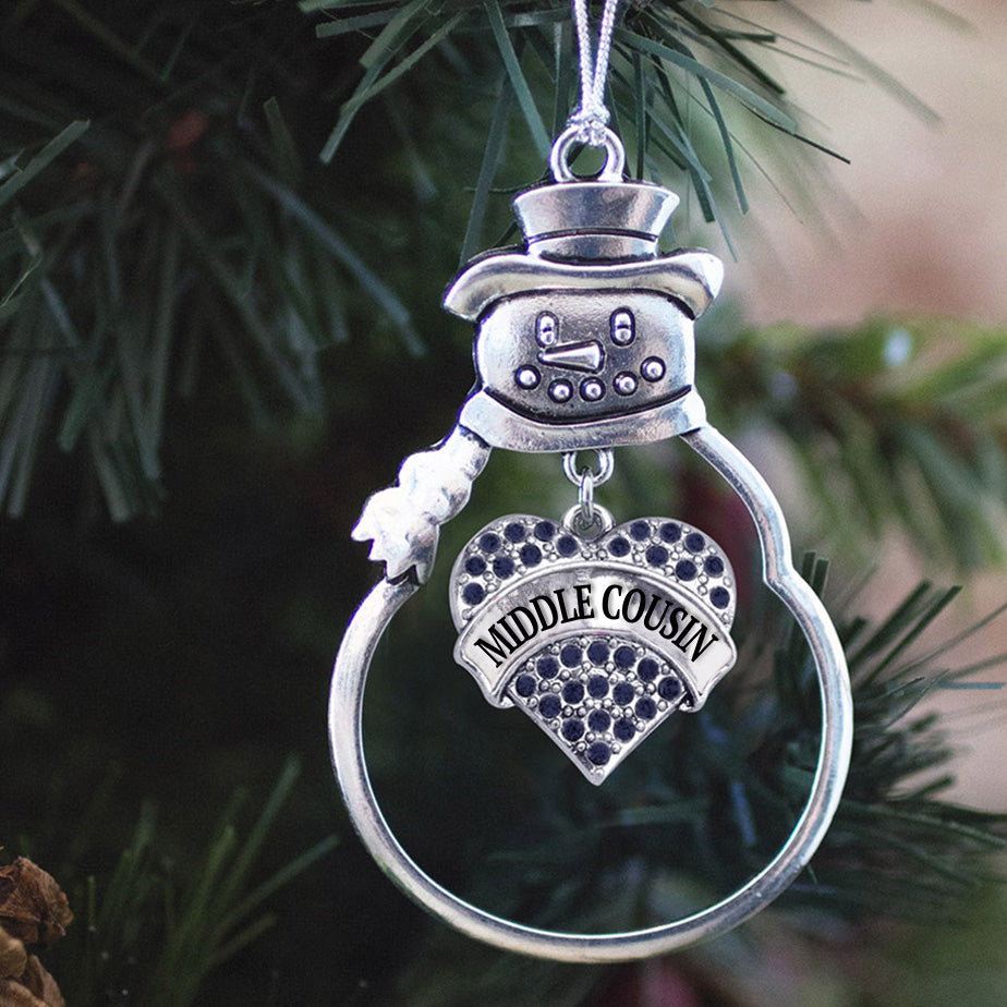 Silver Middle Cousin Navy Blue Pave Heart Charm Snowman Ornament