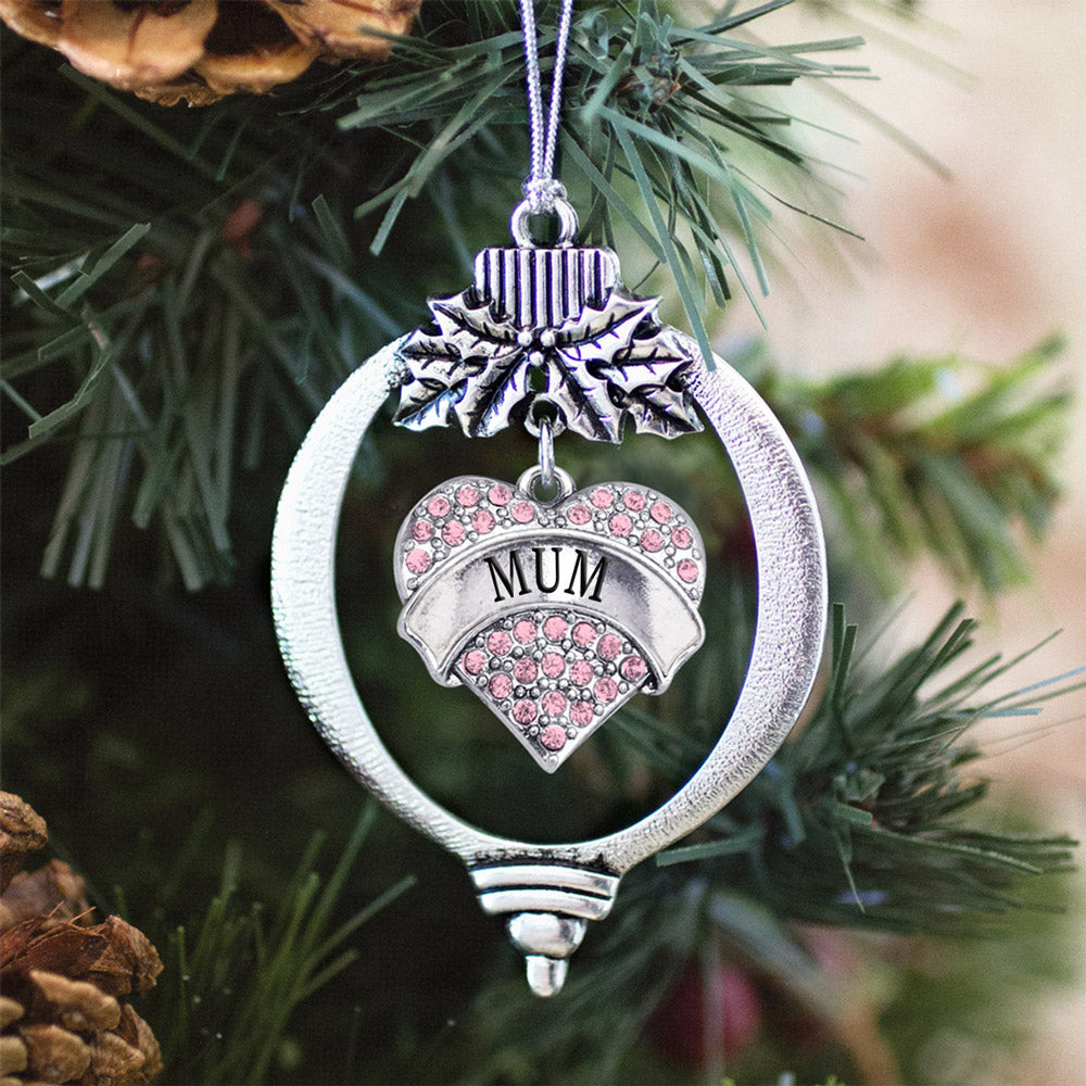 Silver Mum Pink Pink Pave Heart Charm Holiday Ornament