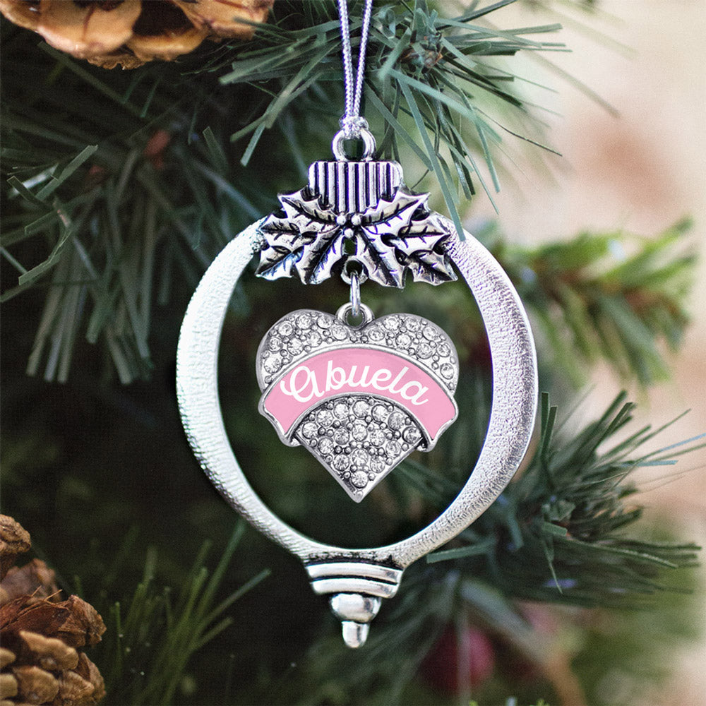 Silver Pink Abuela Pave Heart Charm Holiday Ornament