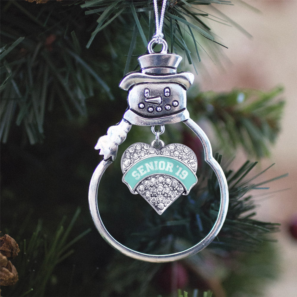 Silver Teal Senior 2019 Pave Heart Charm Snowman Ornament