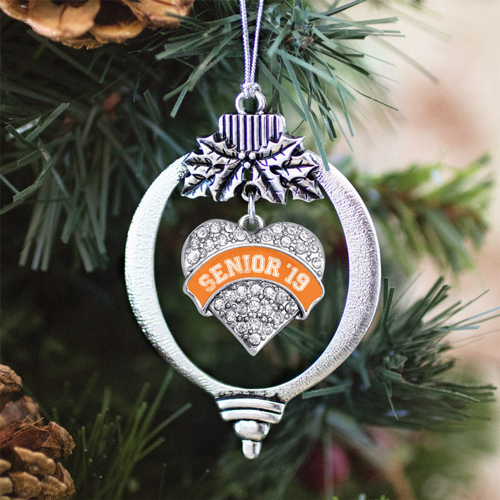 Silver Orange Senior 2019 Pave Heart Charm Holiday Ornament