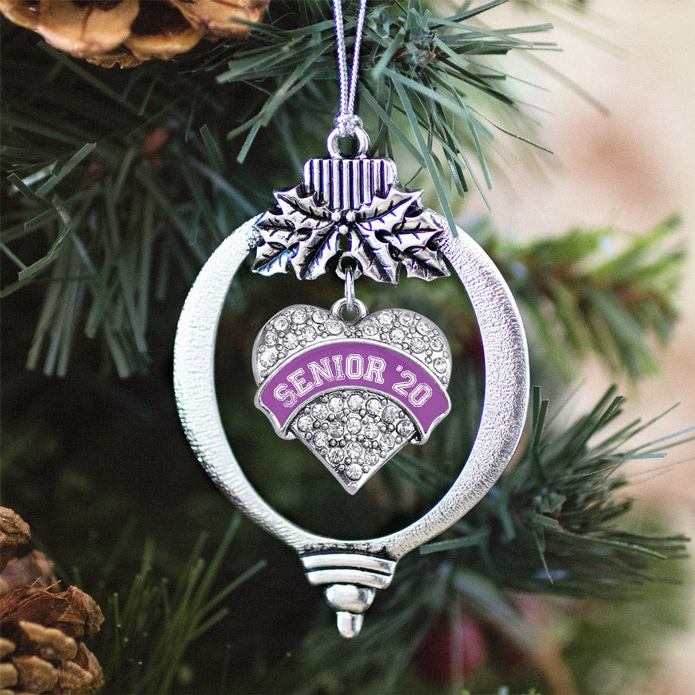 Silver Purple Senior 2020 Pave Heart Charm Holiday Ornament