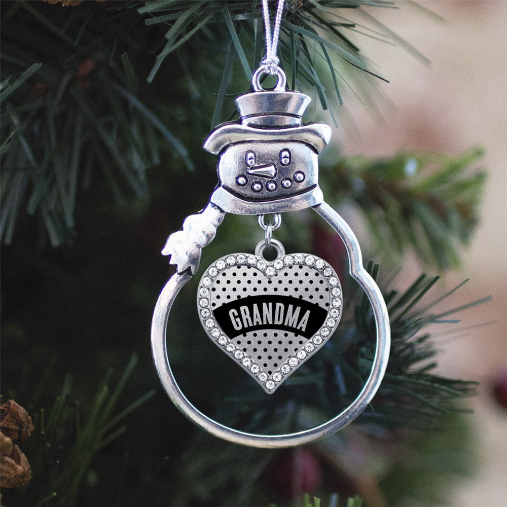 Silver Black Polka Dot Grandma Open Heart Charm Snowman Ornament