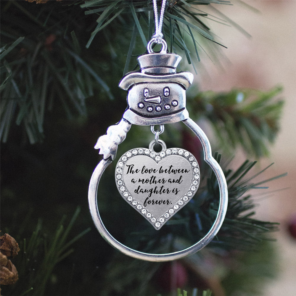 Silver Mother and Daughter Bond Open Heart Charm Snowman Ornament